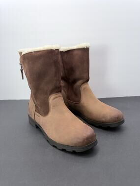 Sorel Emelie Fold Over Waterproof Leather Boots Women's Size 6.5 Winter Camel